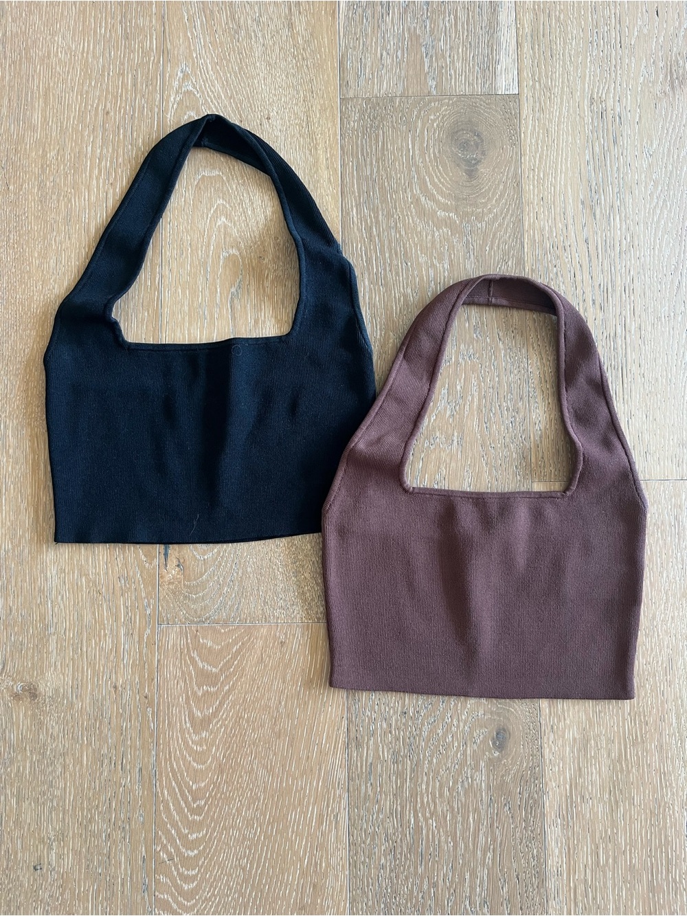 Women's Ribbed Crop Halter Top Duo — Black & Burnt Orange
